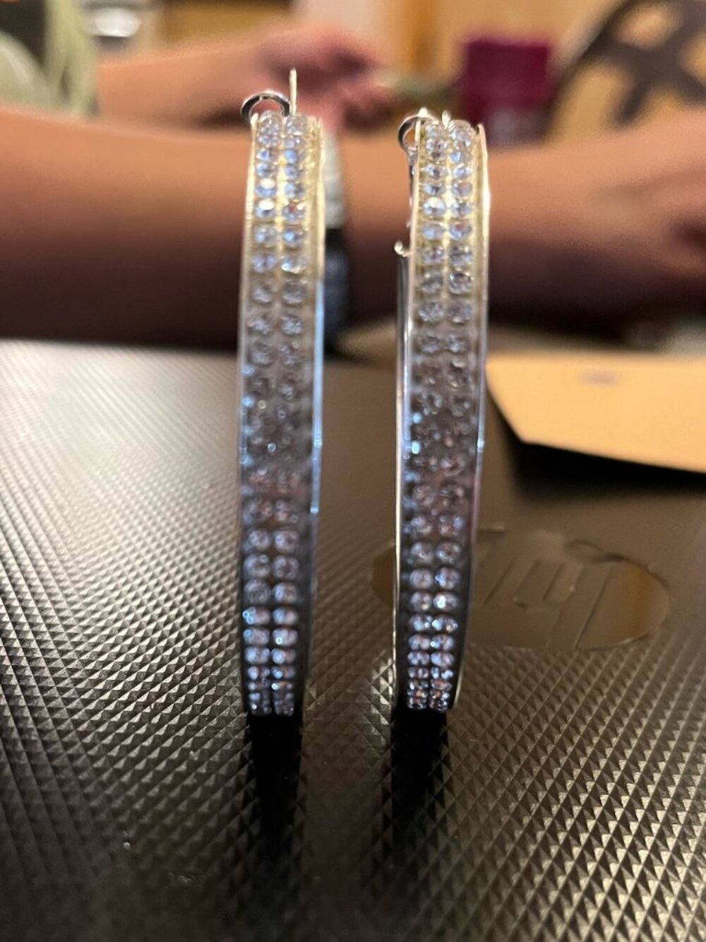 Silver Tone Double Rhinestone Hoop Earrings